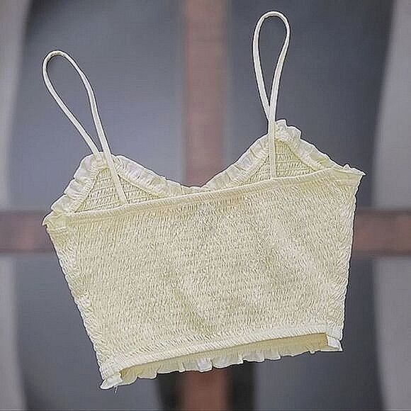 NWOT Primark yellow shirred ruffle trim crop tank - Picture 5 of 11